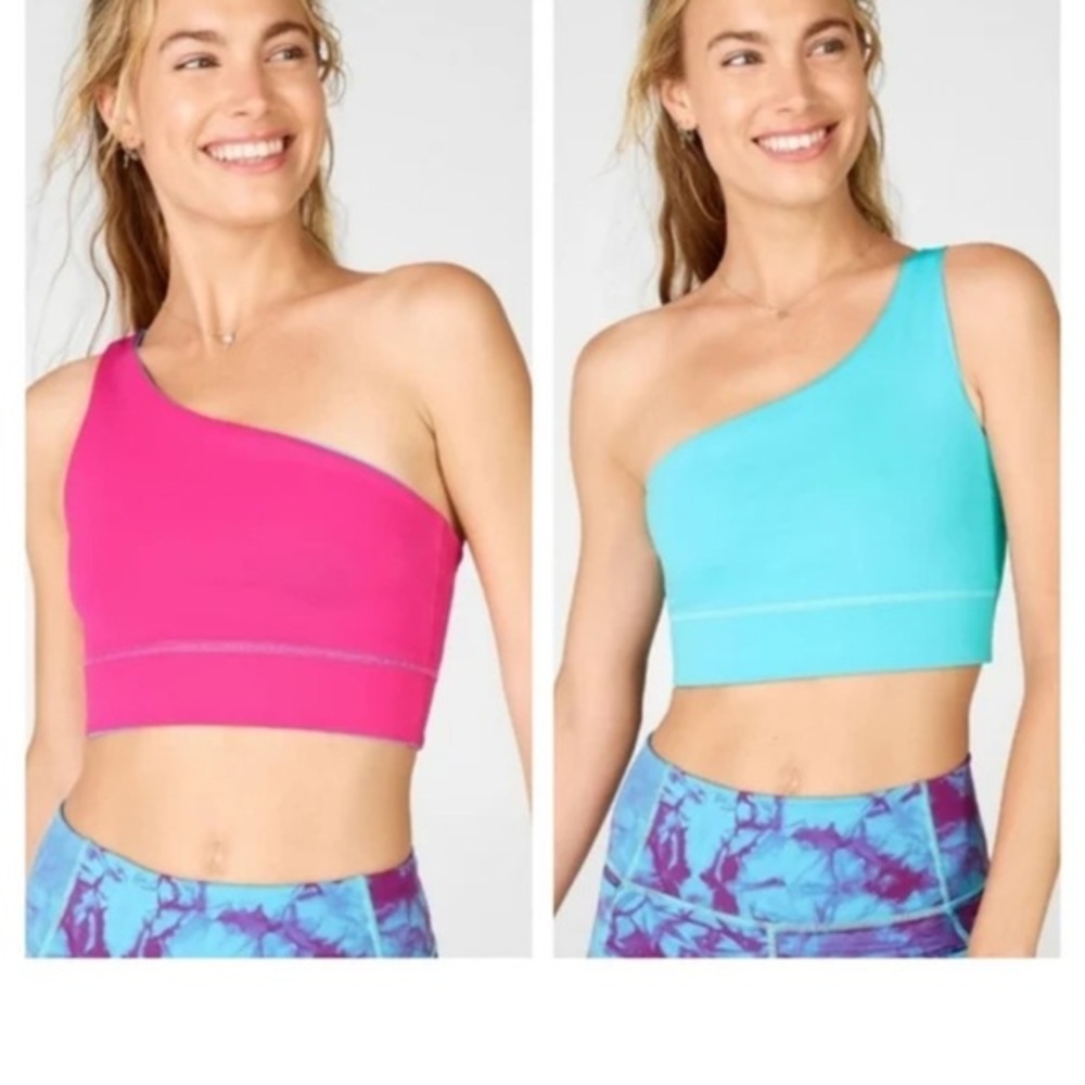 FABLETICS One-Shoulder Pink and Blue reversible Crop Top